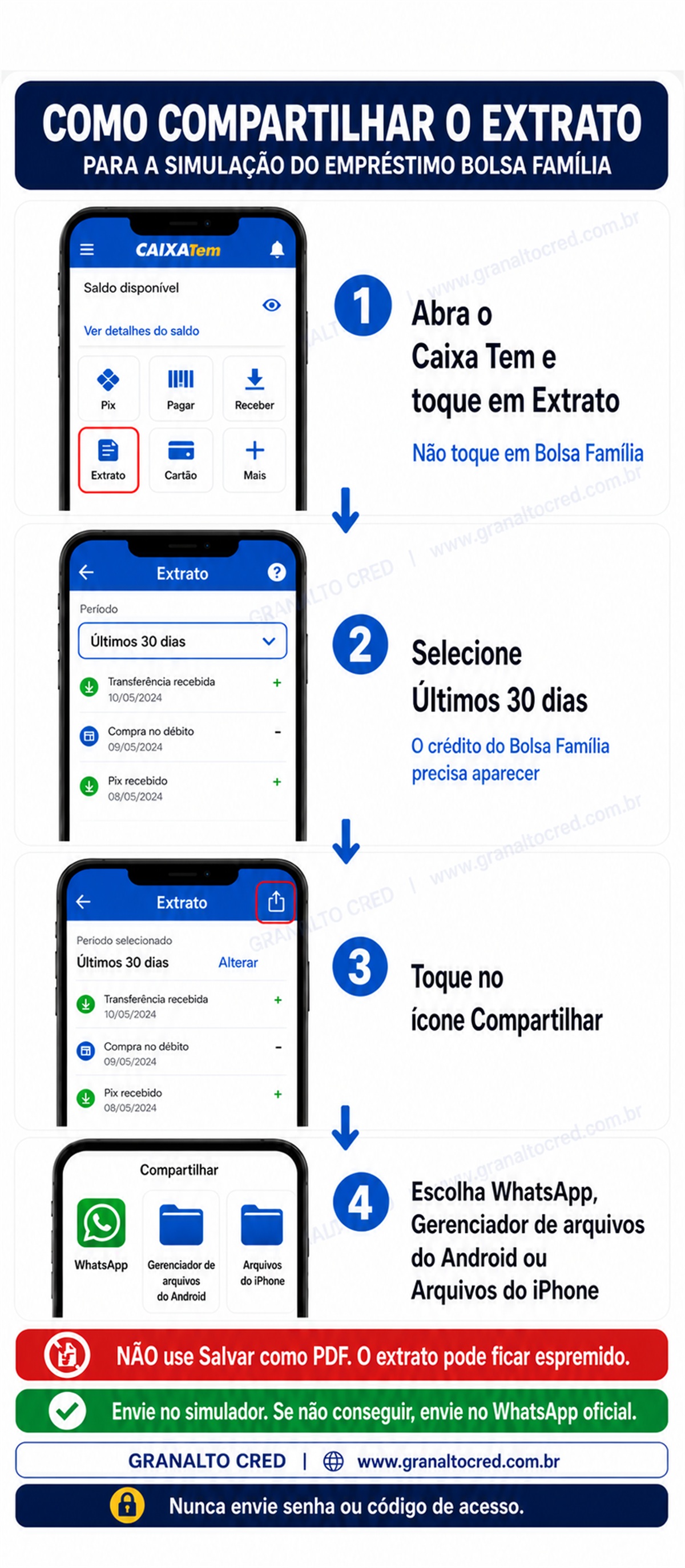 Passo a passo para compartilhar o extrato pelo aplicativo Caixa Tem